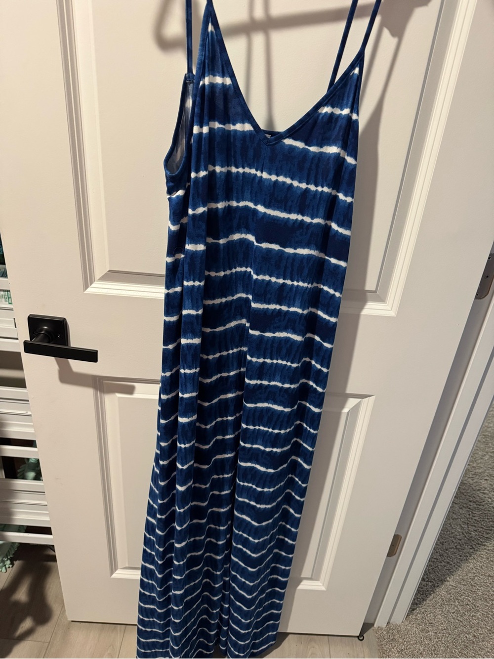 Doublju Navy and White Tie-Dye Maxi Slip Dress